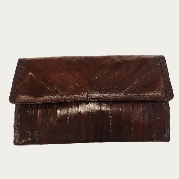 Vintage Espresso Brown Eelskin Clutch - Picture 2 of 16